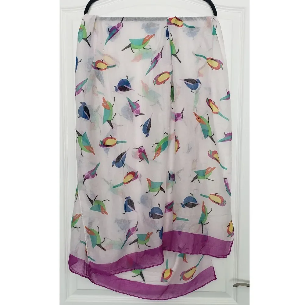 Blu Bird Print Wrap Sarong Coverup Scarf Shawl Beachy Festival Animal Print‎
